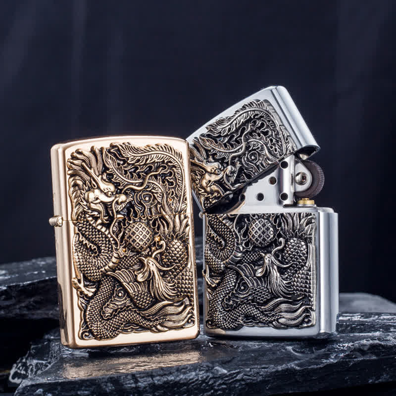 Relief Stamp Dragon Phoenix Refillable Kerosene Lighter