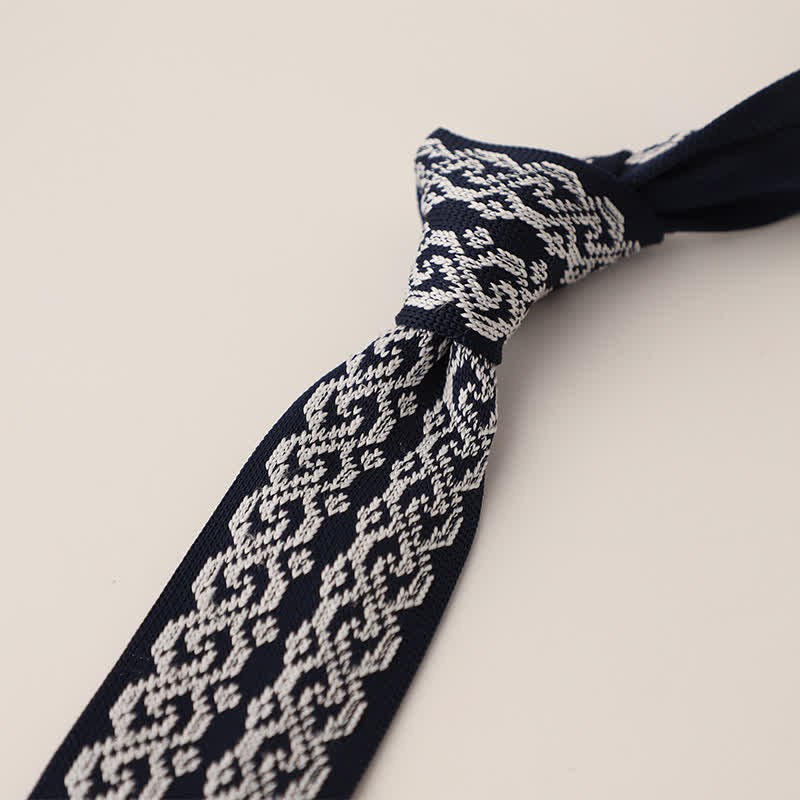 Men's Snowflake Polka Dots Pattern Knitted Necktie