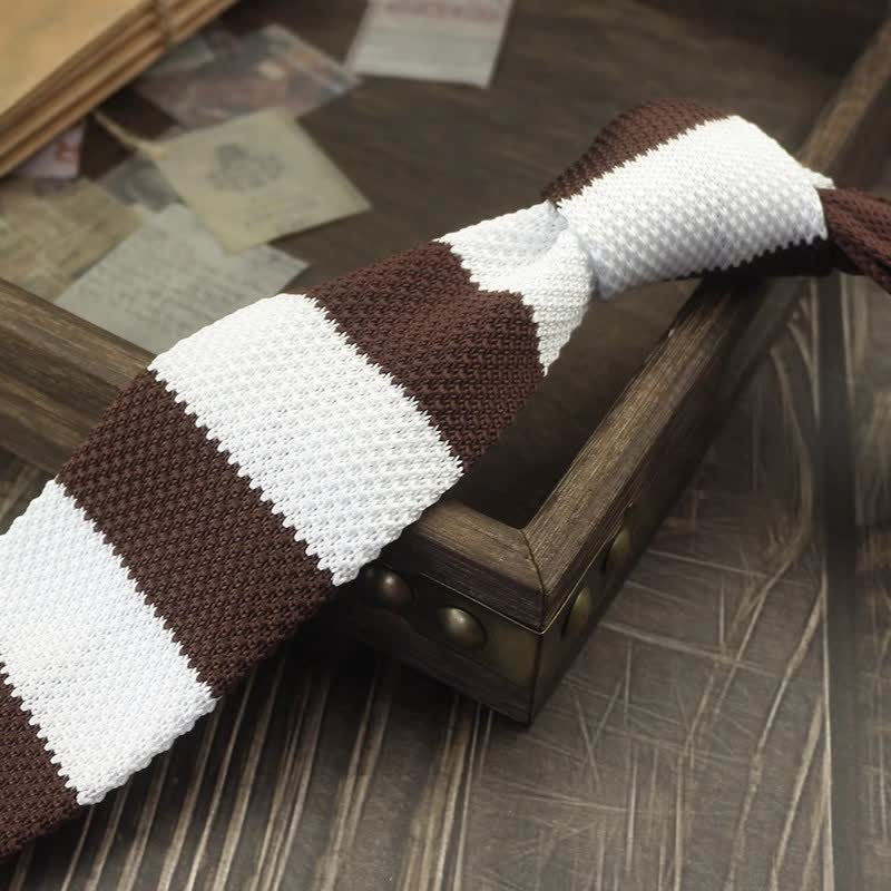 Men's Color Block Pattern Striped Knitted Necktie