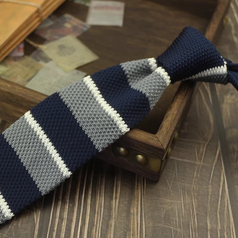 Men's Color Block Pattern Striped Knitted Necktie