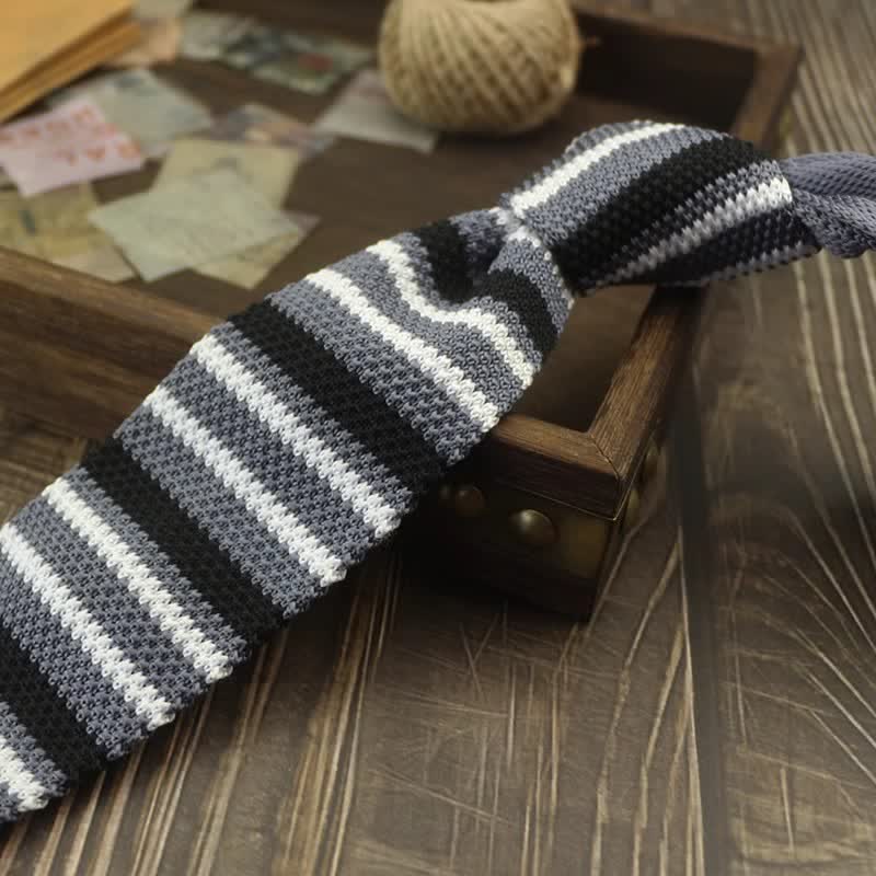 Men's Color Block Pattern Striped Knitted Necktie