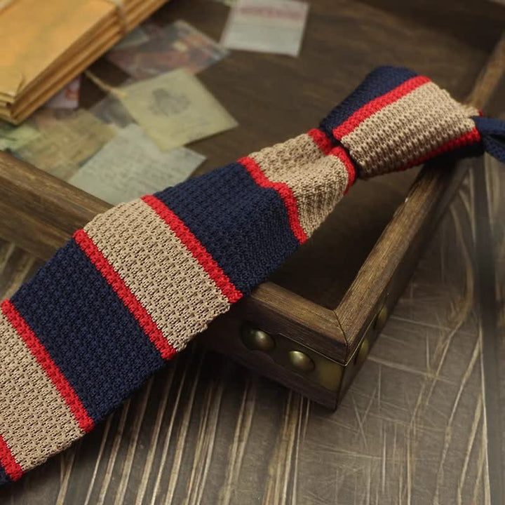 Men's Color Block Pattern Striped Knitted Necktie