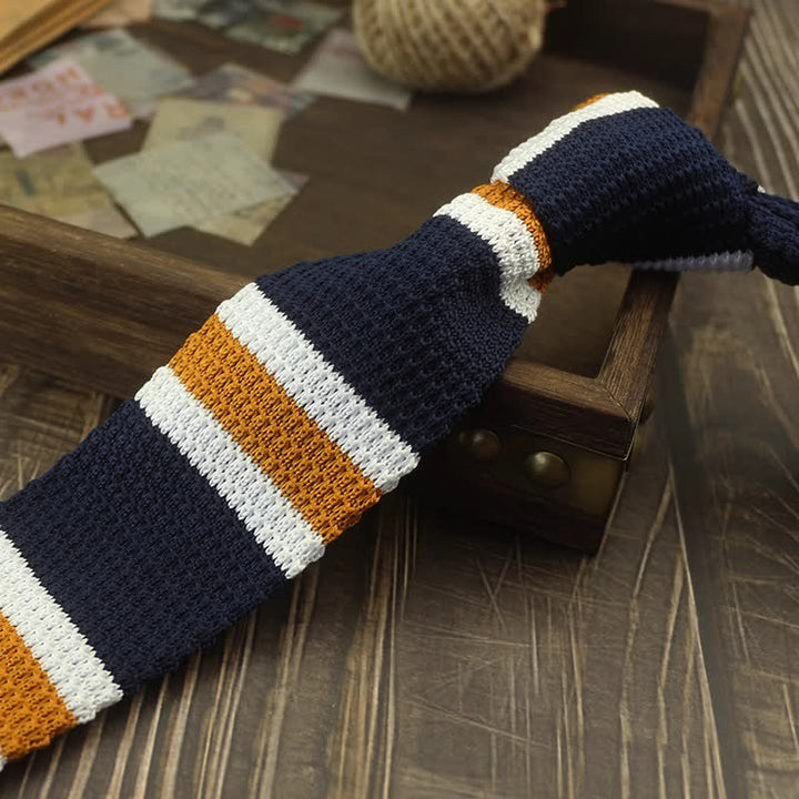 Men's Color Block Pattern Striped Knitted Necktie