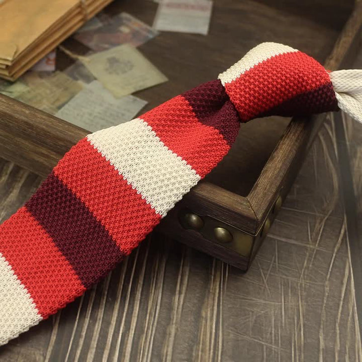 Men's Color Block Pattern Striped Knitted Necktie