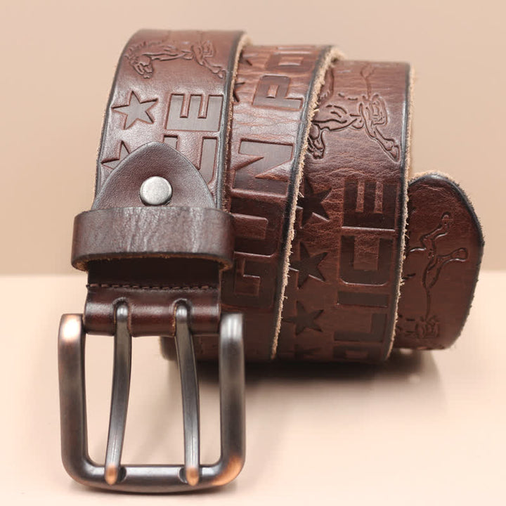 English Letter Gun Police Embossed Horse PatternLeather Belt