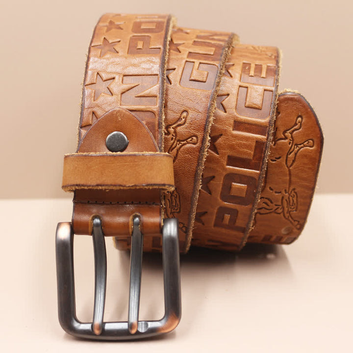 English Letter Gun Police Embossed Horse PatternLeather Belt