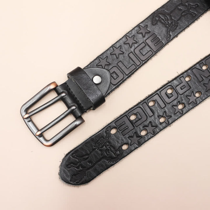 English Letter Gun Police Embossed Horse PatternLeather Belt