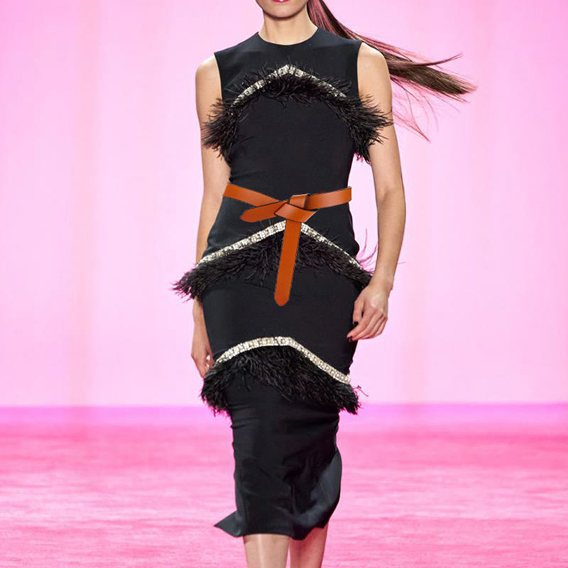 Black Brown Knot Belt Dress Leather Belt For Women - image 3