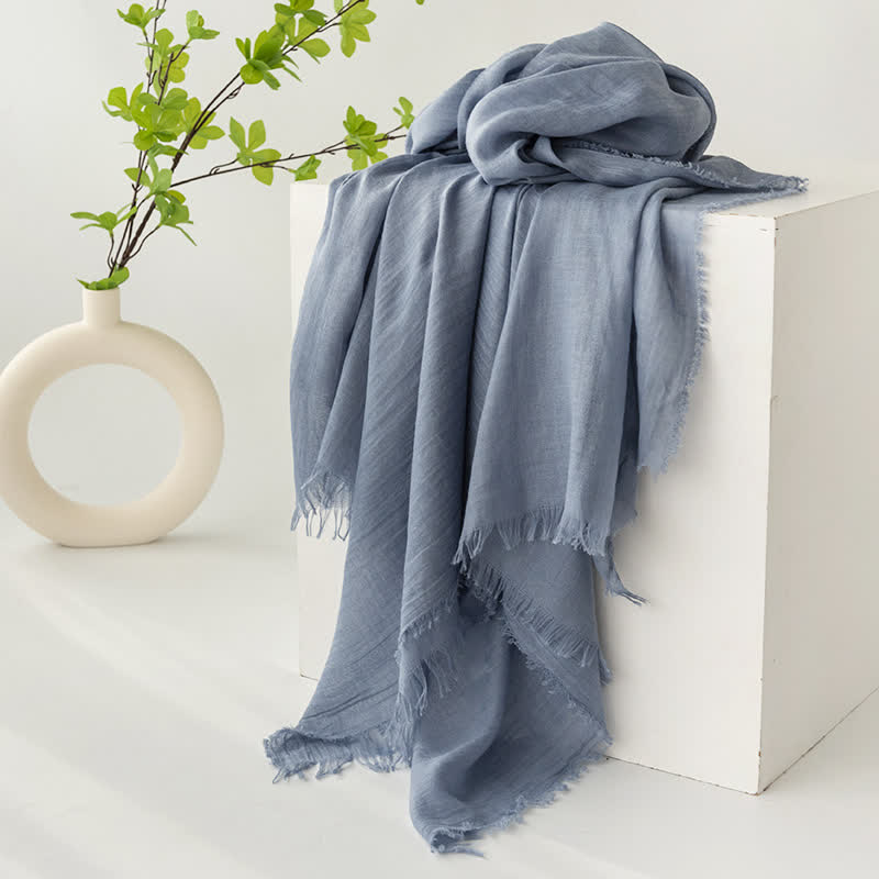 Solid Color Short Tassels Soft Thin Summer Scarf