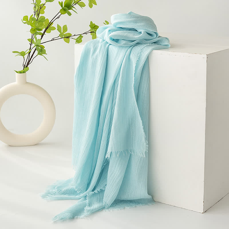 Solid Color Short Tassels Soft Thin Summer Scarf