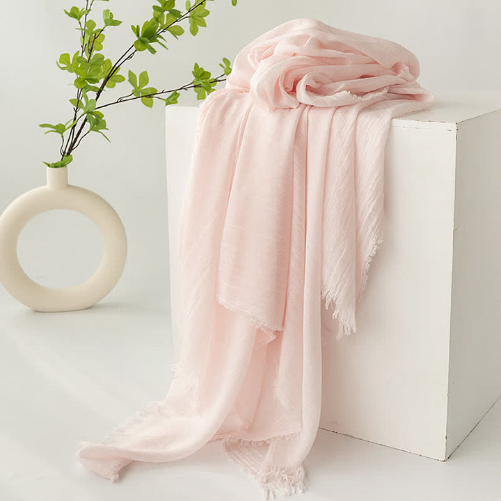 Solid Color Short Tassels Soft Thin Summer Scarf