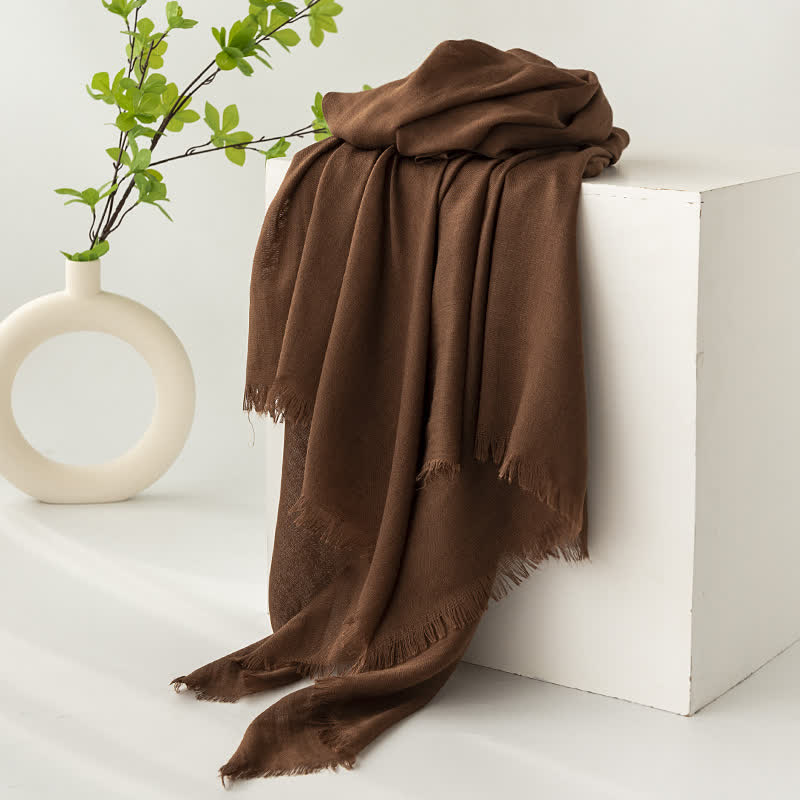 Solid Color Short Tassels Soft Thin Summer Scarf