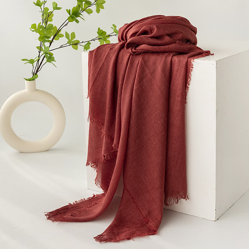 Solid Color Short Tassels Soft Thin Summer Scarf