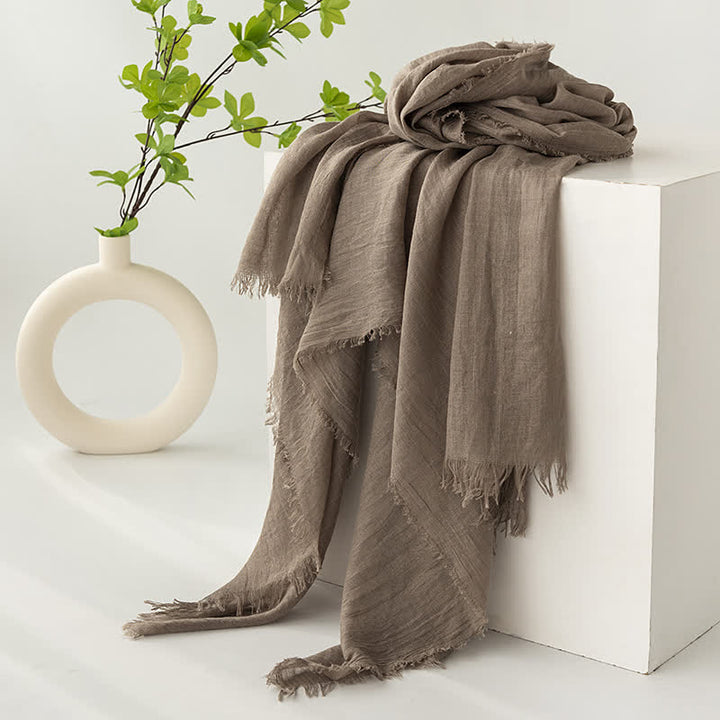 Solid Color Short Tassels Soft Thin Summer Scarf