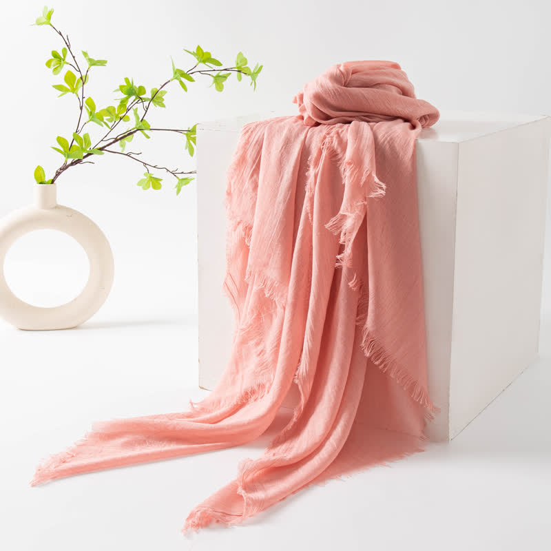 Solid Color Short Tassels Soft Thin Summer Scarf