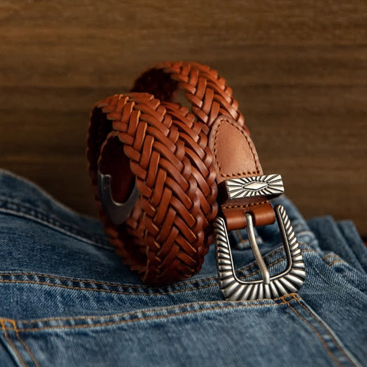 Everyday Casual Woven Cowhide Braided Leather Belt