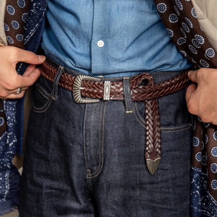 Everyday Casual Woven Cowhide Braided Leather Belt