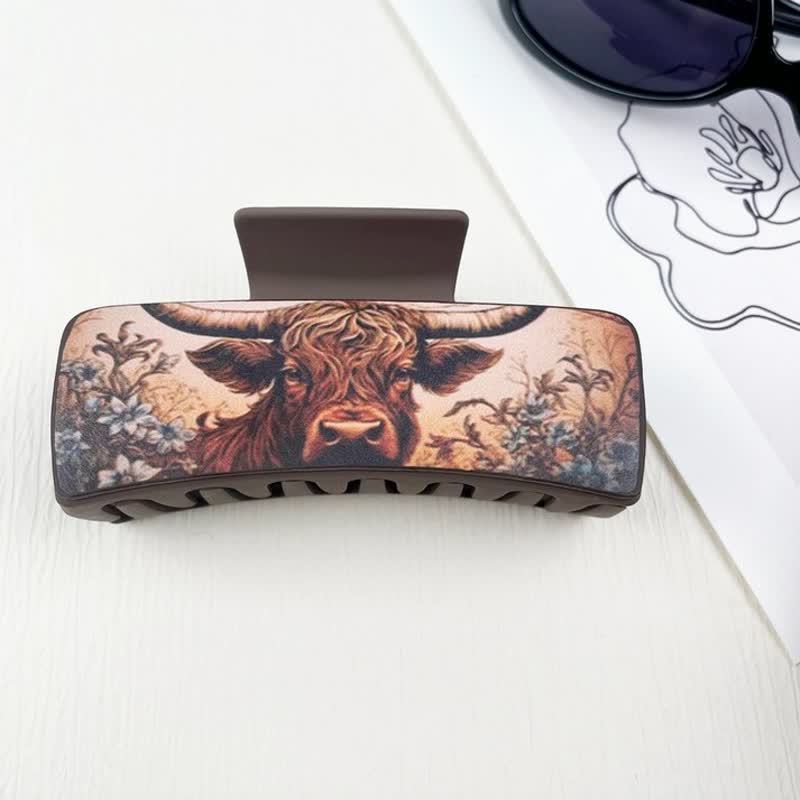 Women's Yak Floral Print Coffee Brown Hair Claw Clip