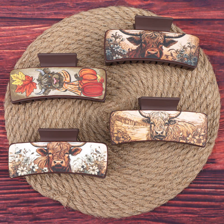 Women's Yak Floral Print Coffee Brown Hair Claw Clip