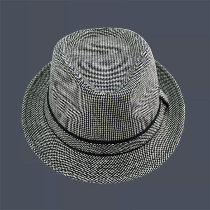 Men's British Plaid Houndstooth Pattern Summer Fedora Hat