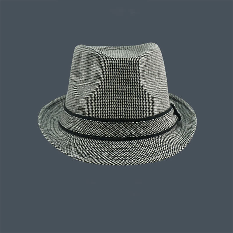 Men's British Plaid Houndstooth Pattern Summer Fedora Hat