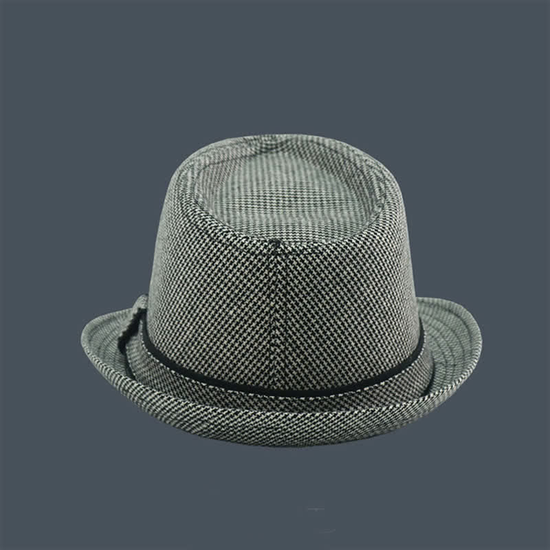 Men's British Plaid Houndstooth Pattern Summer Fedora Hat