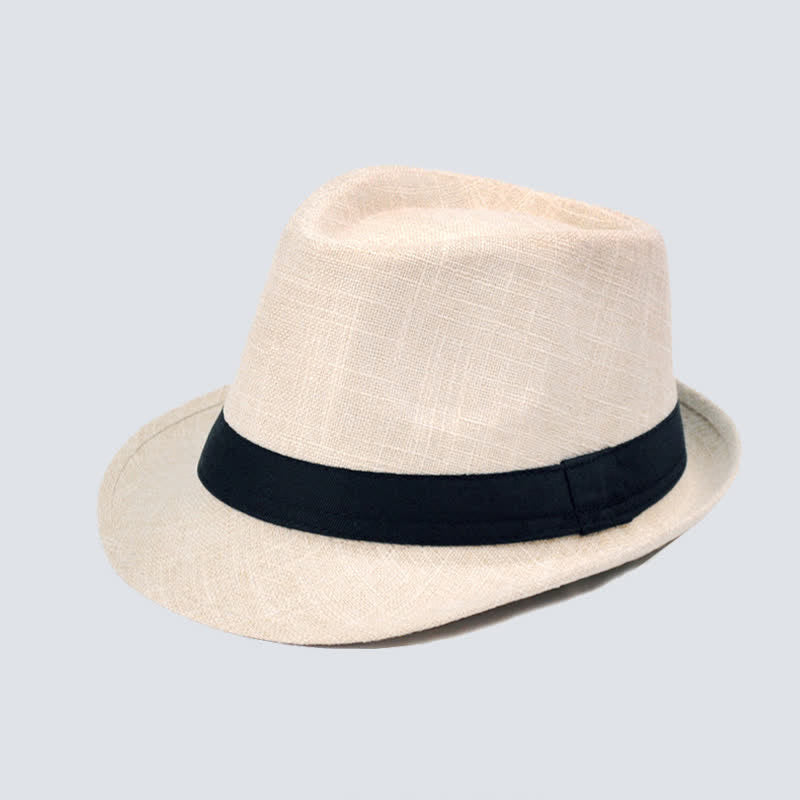 Men's Simple Black Ribbon Summer Fedora Hat