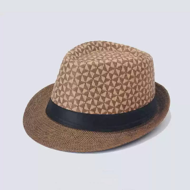 Men's Classical Check Pattern Beach Straw Fedora Hat