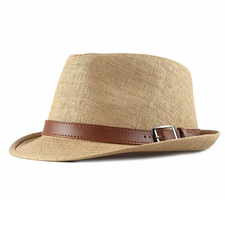 Men's Stylish Casual Leather Decor Straw Fedora Hat