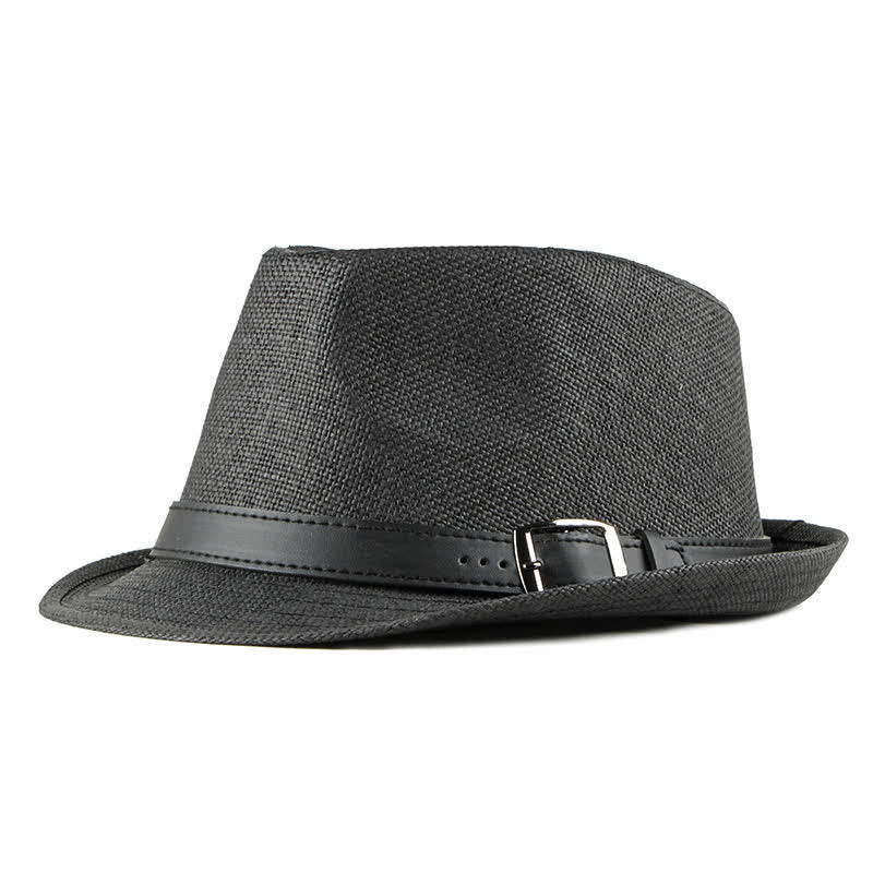 Men's Stylish Casual Leather Decor Straw Fedora Hat