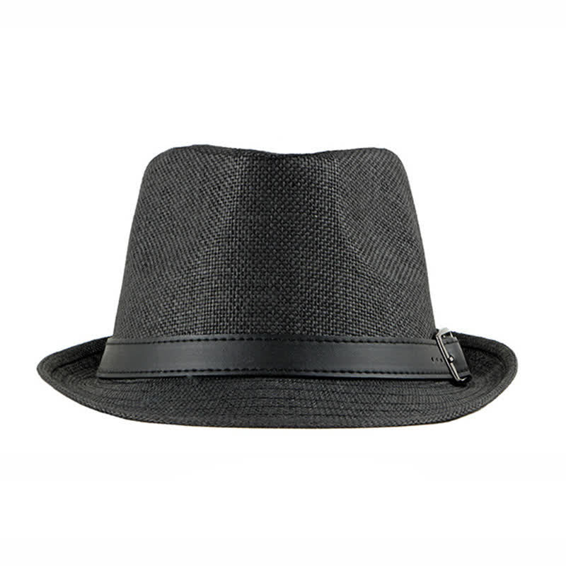 Men's Stylish Casual Leather Decor Straw Fedora Hat