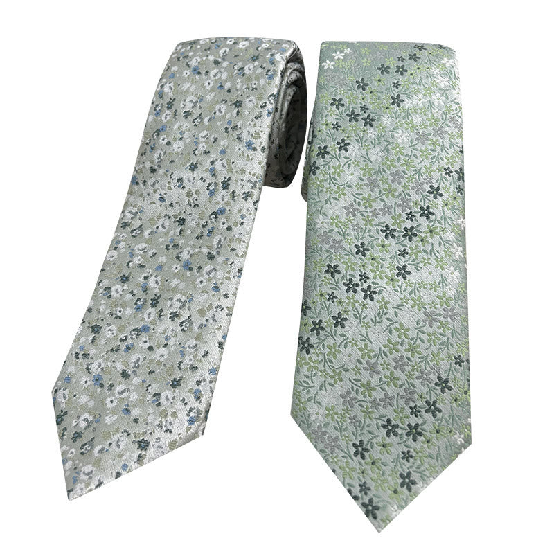 Men's Green Floral Jacquard Polyester Necktie