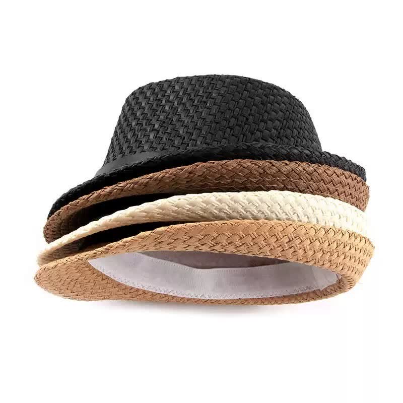 Men's Woven Leather Band Decor Beach Straw Fedora Hat