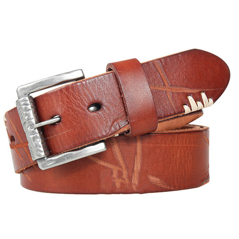 Men's Distressed Retro White Line Decor Leather Belt