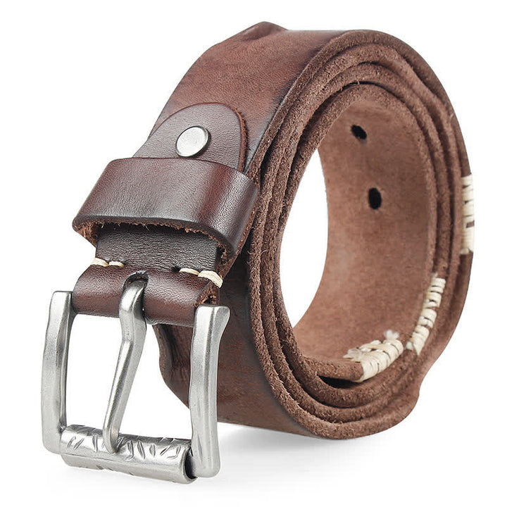 Men's Distressed Retro White Line Decor Leather Belt