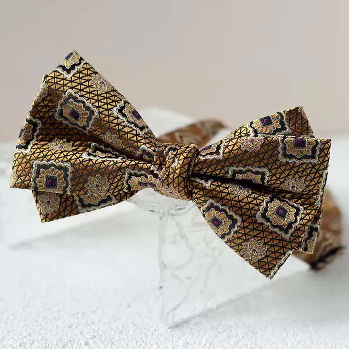 Men's Vintage Printed Double Layered Handkerchief Bow Tie