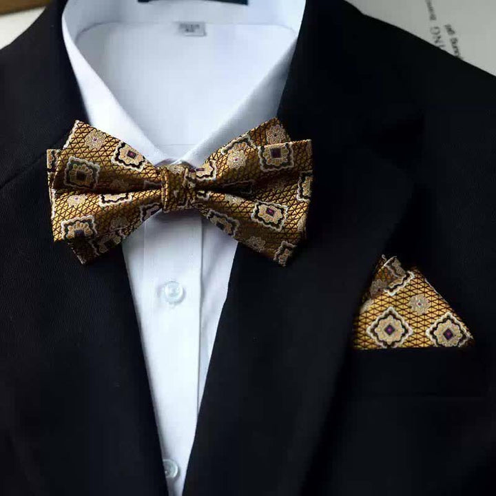 Men's Vintage Printed Double Layered Handkerchief Bow Tie