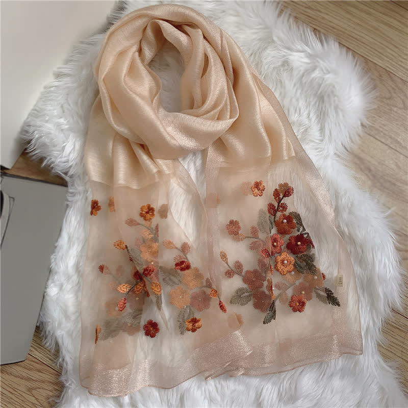 Birchapple Flower Embroidered Gold Edge Thin Summer Scarf