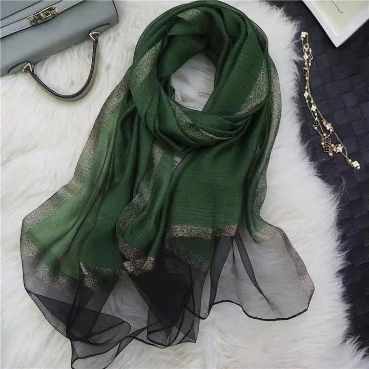 Exotic Style Golden Edge Solid Color Thin Scarf