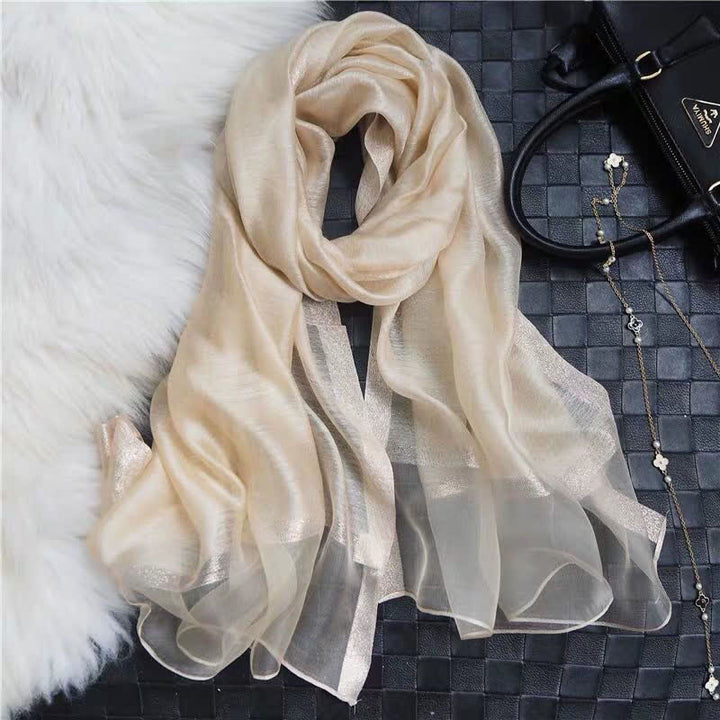 Exotic Style Golden Edge Solid Color Thin Scarf