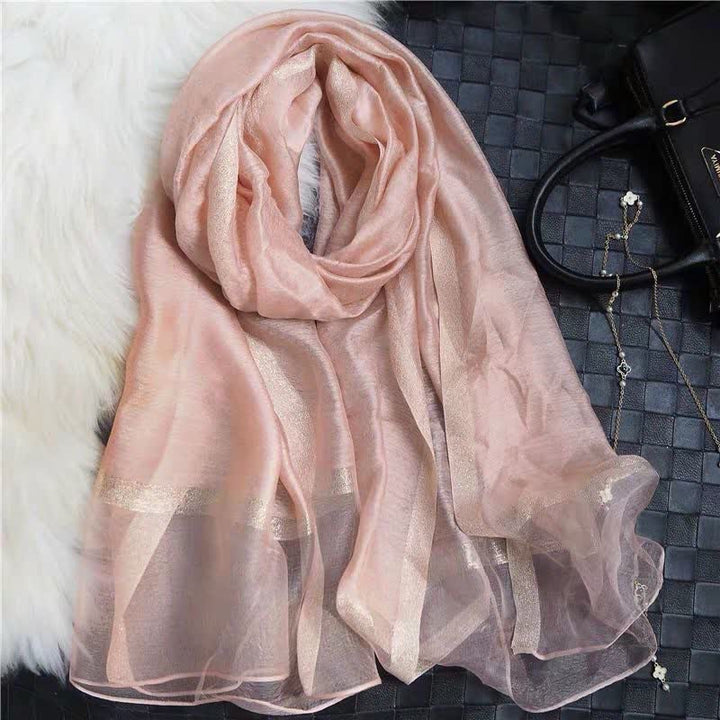 Exotic Style Golden Edge Solid Color Thin Scarf