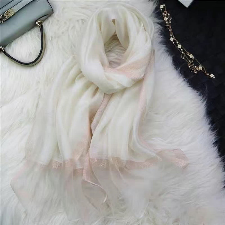 Exotic Style Golden Edge Solid Color Thin Scarf