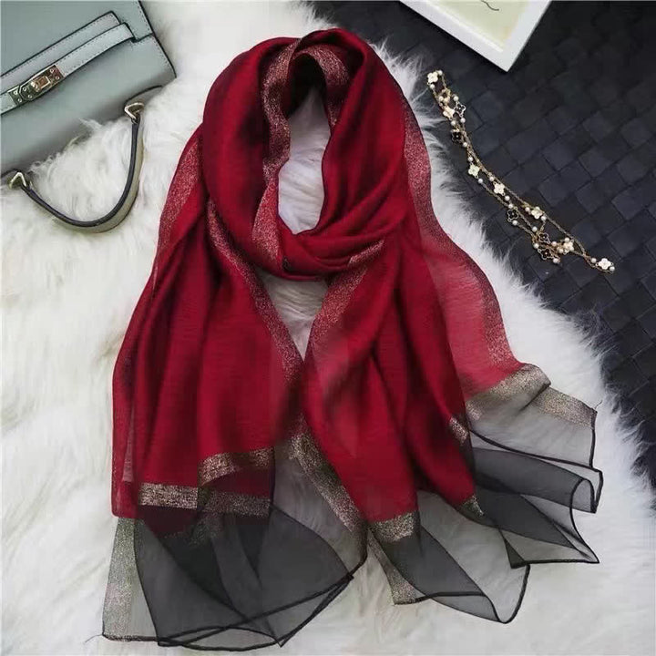 Exotic Style Golden Edge Solid Color Thin Scarf