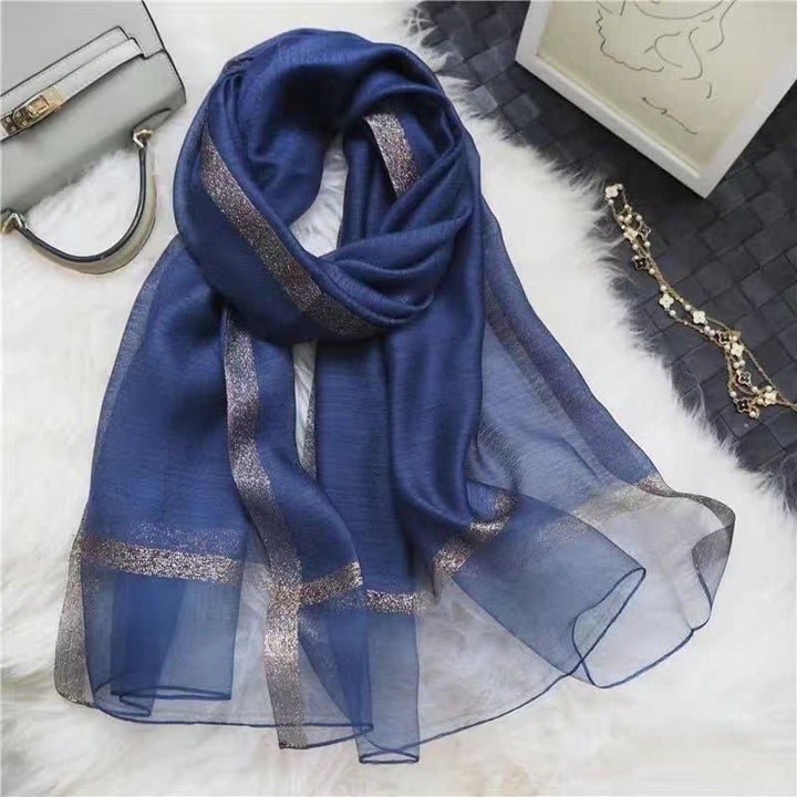 Exotic Style Golden Edge Solid Color Thin Scarf