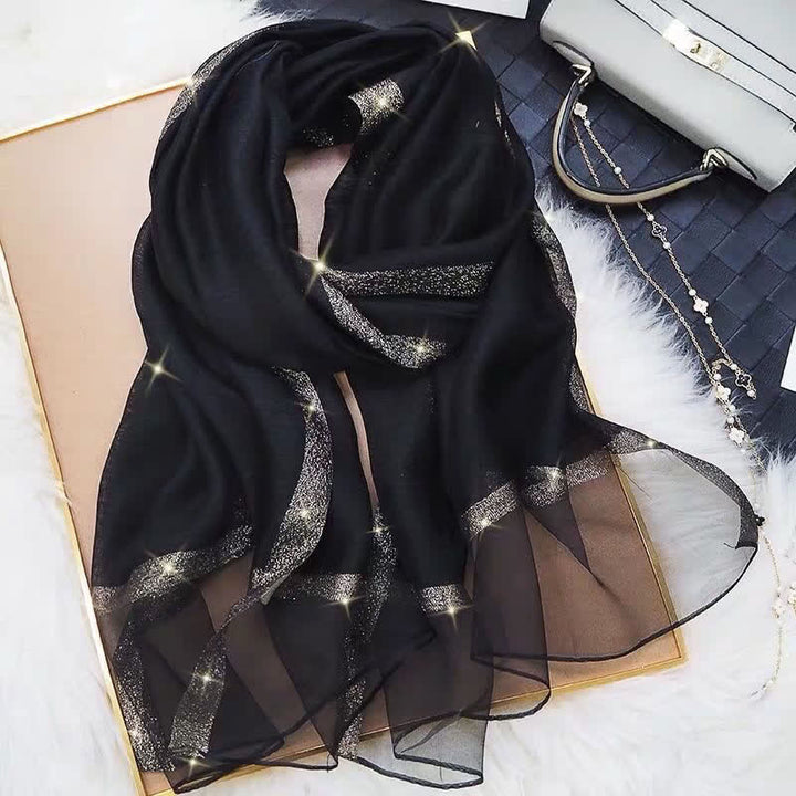 Exotic Style Golden Edge Solid Color Thin Scarf