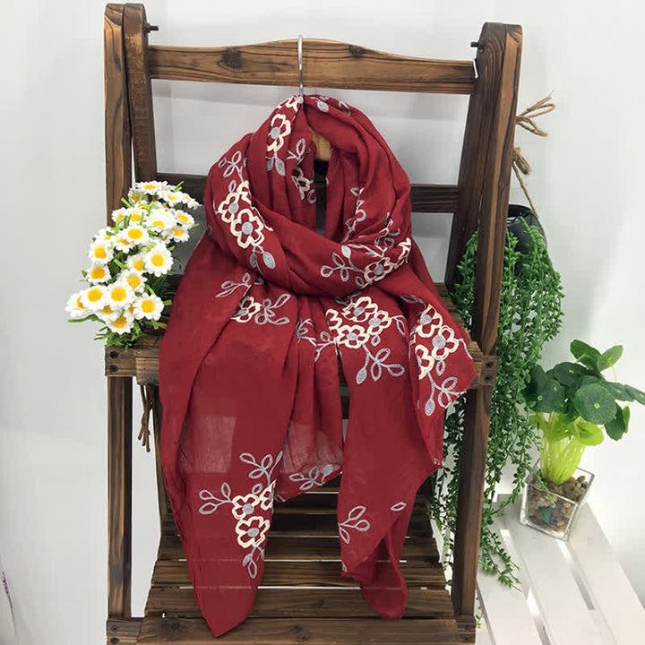 Women's National Cotton Linen Flower Embroidery Thin Scarf - image 5