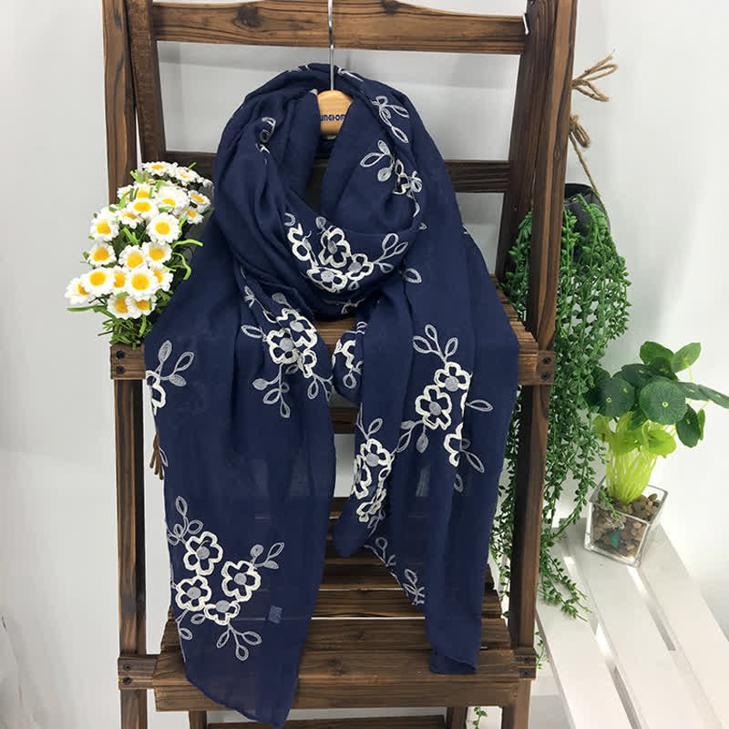 Women's National Cotton Linen Flower Embroidery Thin Scarf - image 11