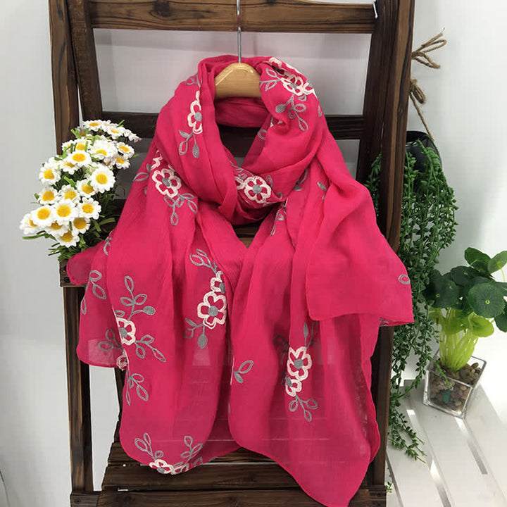 Women's National Cotton Linen Flower Embroidery Thin Scarf - image 9