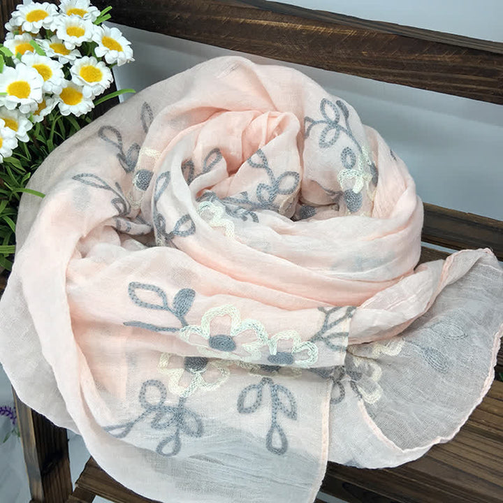 Women's National Cotton Linen Flower Embroidery Thin Scarf