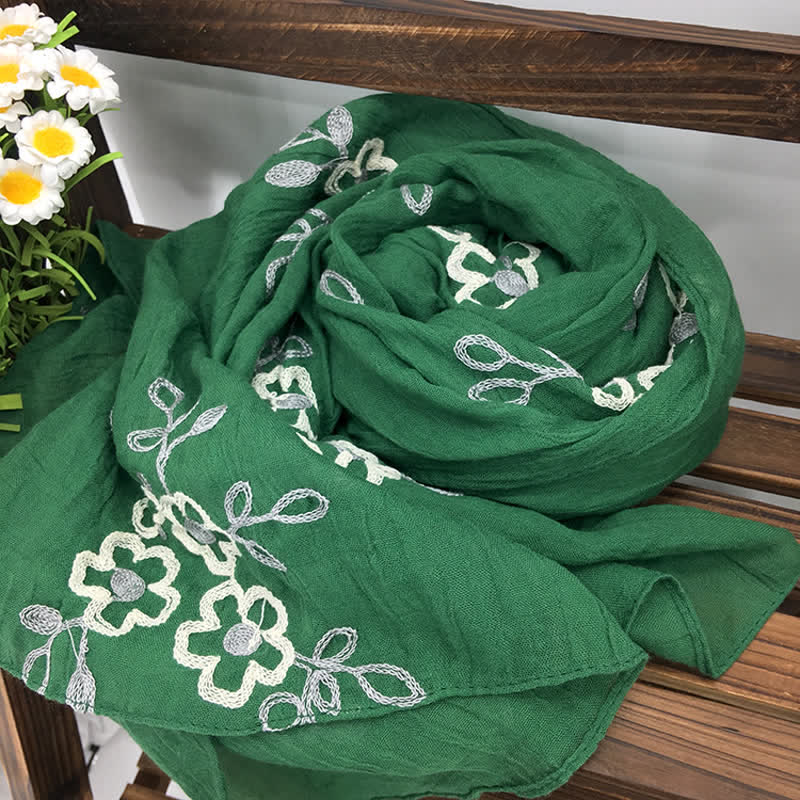 Women's National Cotton Linen Flower Embroidery Thin Scarf